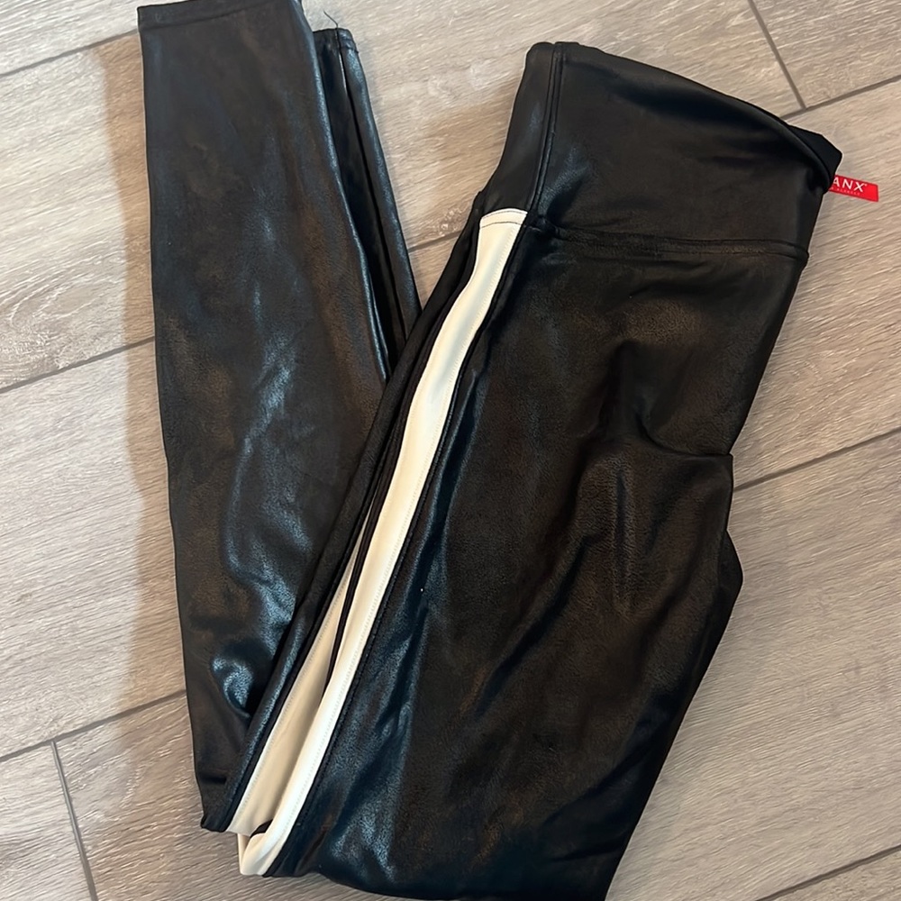 Spanx faux leather black and white stripe leggings - Picture 8 of 8